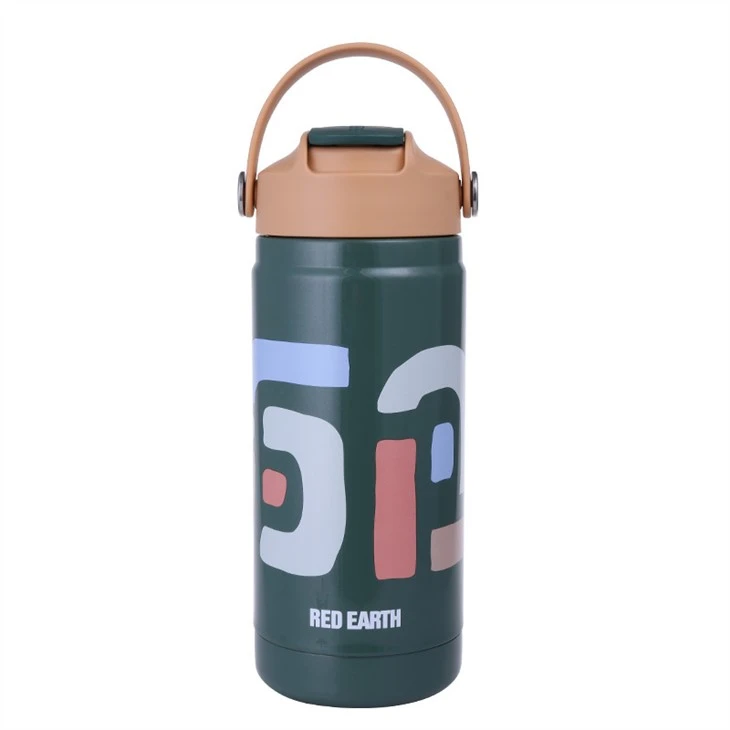 Portable Army Green Insulated Water Bottle Nrog Straw