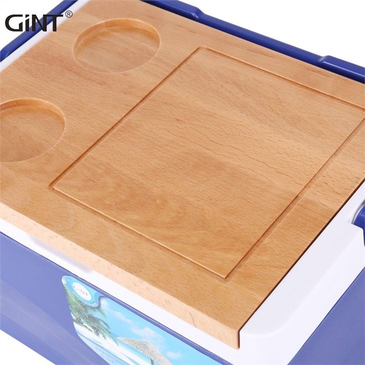 Small Blue Grey Foam Insulated Hard Plastic Ice Cooler Box With Wooden Lid